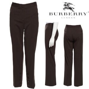 Burberry London Brown Straight Leg Tailored Trousers Wool Blend Buttoned Sz 6